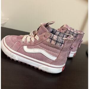 VANS Old Skool Girls Sneakers Size 7 Zipper Back Pink Suede White Laces High Top